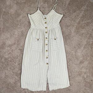 Indigo Rein Dress Womens L Beige Striped Country Peasant Minimalist Lagenlook